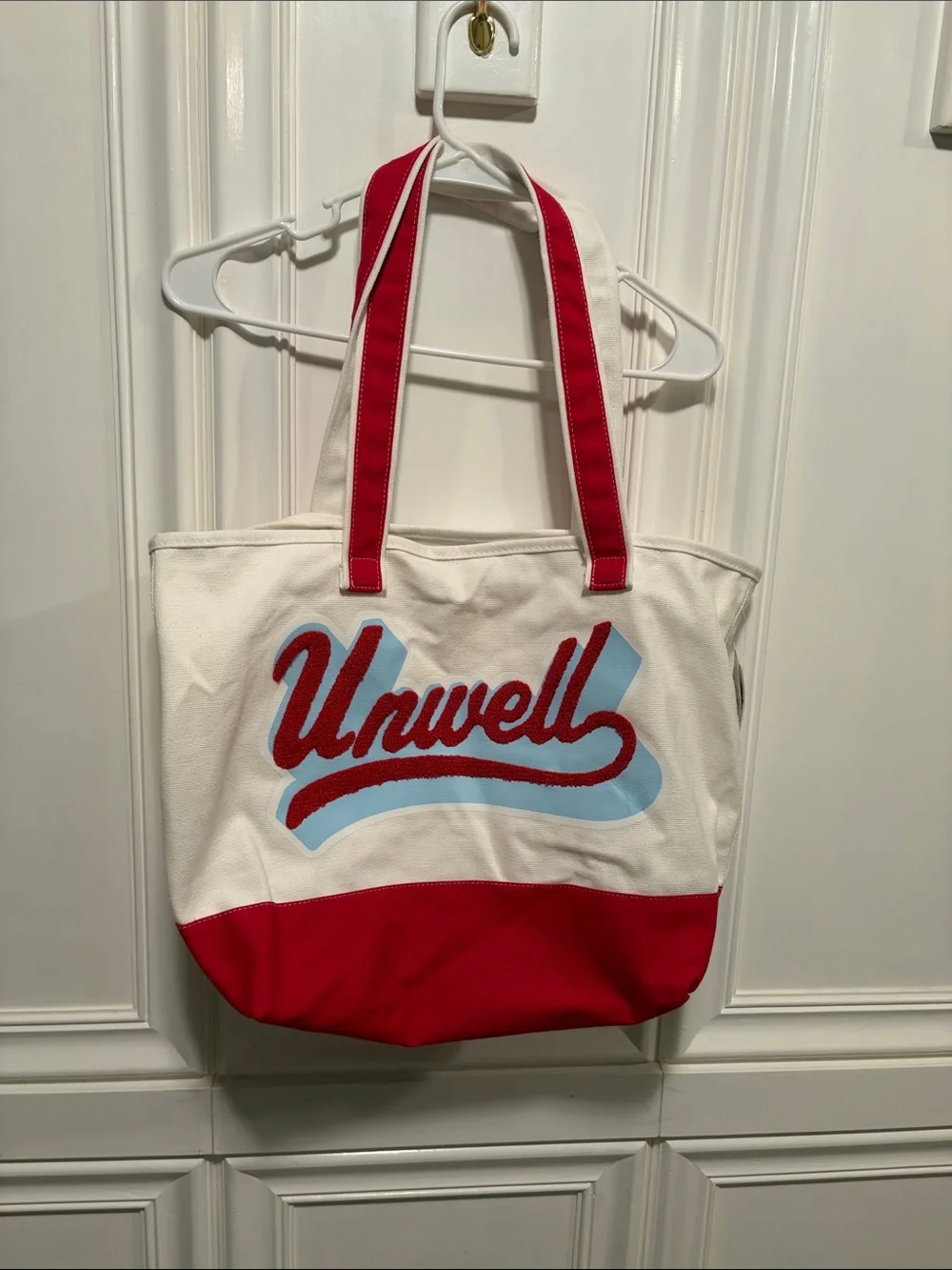 Unwell Canvas Tote Bag in White and Red